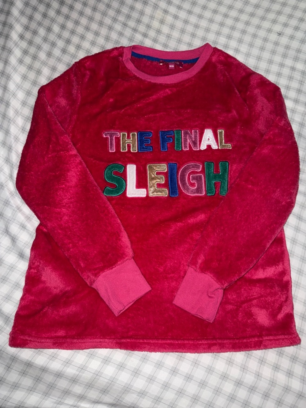 Festive "The Final Sleigh" Fuzzy Pullover - Hot Pink